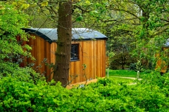 Camping huts glamping wooden vacation holiday lodges in the countryside